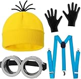 como hacer un disfraz original para carnaval 12 Disfraz Amarillo de Halloween para Adultos y Niños – 5 Piezas de Accesorios de Cosplay: Gorro, Gafas, Guantes, Tirantes – Ideal para Mujeres, Hombres y Adolescentes – Perfecto para Halloween, Carnaval