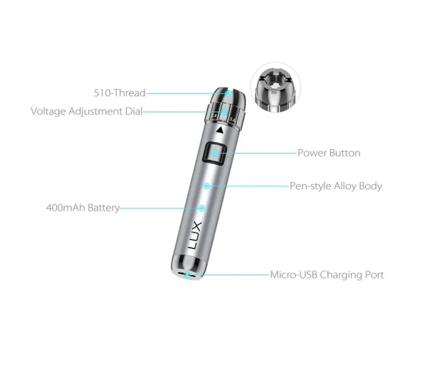 Lux Plus 510 Threaded Vape Pen Battery, Alloy Body Design, 650mAh Battery, Variable Voltage Settings, Pre-Heat Setting (No Nicotine): Amazon.co.uk: Electronics & Photo Lux Plus 510 Threaded Vape Pen Battery, Alloy Body Design, 650mAh Battery, Variable Voltage Settings, Pre-Heat Setting (No Nicotine): Amazon.co.uk: Electronics & Photo