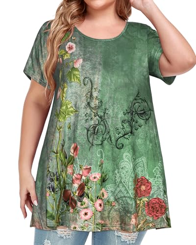 Image of JOELLYUS Plus Size Tops for Women Tunic Floral Casual Short Sleeves T Shirts Flowy Blouses 2026