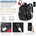 VECKUSON 18.4 Laptop Backpack for unisex, 60L Extra Large Gaming Laptops Back Bag with USB Charger Port,TSA Friendly Flight Approved and RFID Anti-Theft Pocket Heavy-duty Pack,21.3*15.7*11.8inch Grey - Image 3