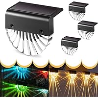 MUSUNIA Luces solares para valla, paquete de 4 luces solares, exteriores, impermeables, para vallas, terrazas, escaleras, decoraciones de jardín (blanco cálido), color blanco