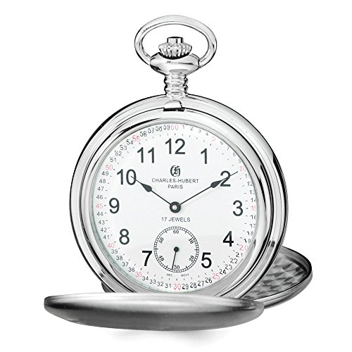 Charles Hubert Stainless Steel Men's White Dial Pocket Watch 14.5