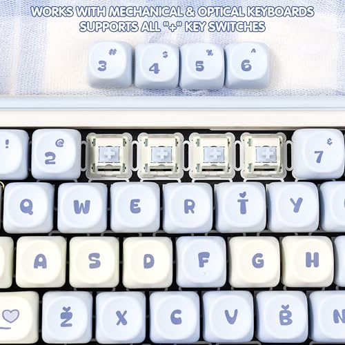 Image of KEYFLICK PBT Keycaps Salty Cat Blue White Cute for Cherry MX Key Cap