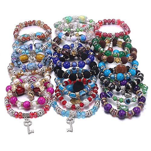 H&Py Natural Stone Bracelet Sets For Women - 10 Sets Stackable Stretch Beaded Bracelets Multi-Color Bohemian Jewelry For Women Bracelets Jewelry Friend Gift（Green） #TOP7