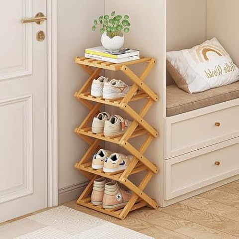 Vertical 5 Tier Bamboo Shoe Rack Cover