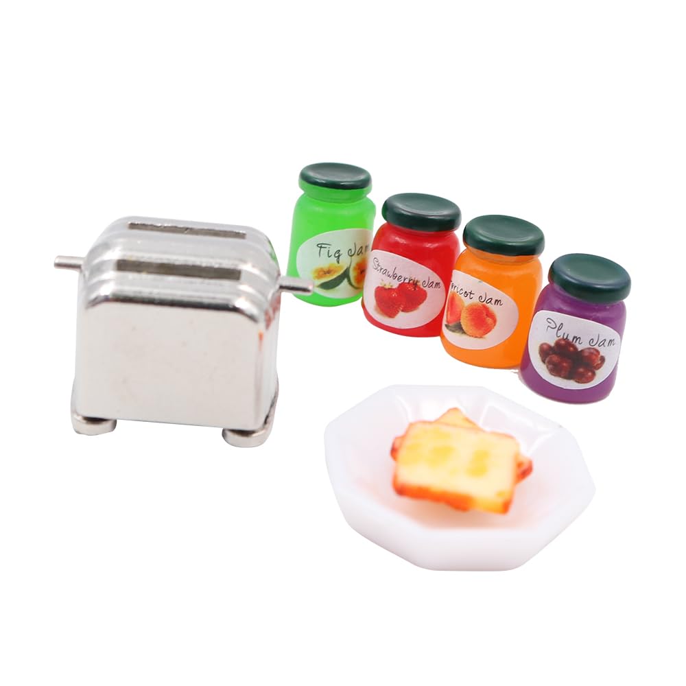 POFET Miniature Dollhouse Toaster Set Dolls House Food Set for Kitchen Pretend Play Doll House Decor