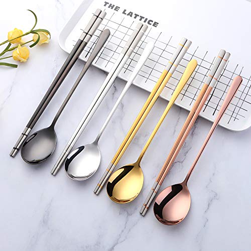 Buyer Star 4 color Square Chopsticks and Spoons Set Metal Stainless Steel Spoons Chopsticks Set