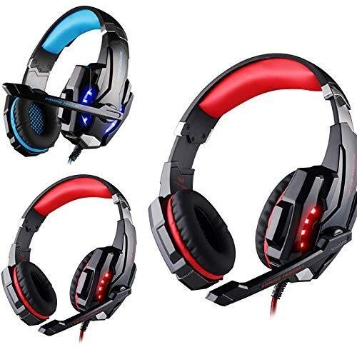 WHSS Gaming Headset, Wired Stereo Ruisonderdrukking Over Ear Hoofdtelefoon Met Microfoon LED Light For For PS4, XBOX 360, XBOX ONE, Computer, Mobiele Telefoon, Computer Game (rood/Blauw) - Afbeelding 3