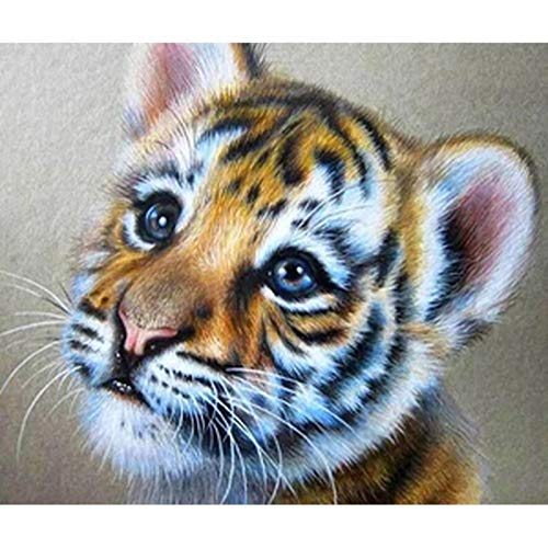 DPDP Peinture diamant 5D avec strass ronds pour décoration d'intérieur Motif bébé tigre 39,9 x 30 cm Cover