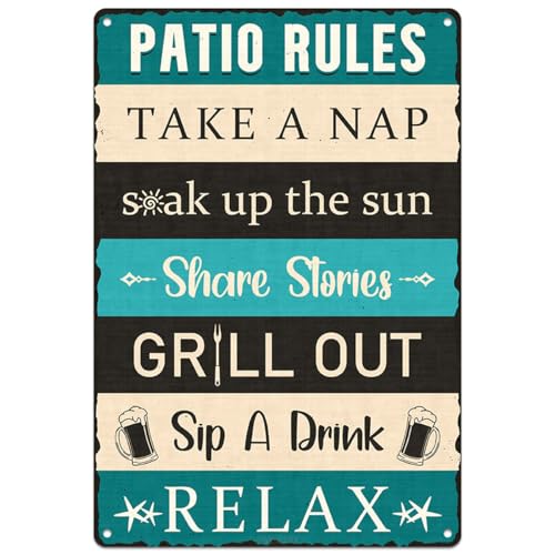 Patio Rules Sign Rustic Porch Metal Signs Retro Wall Art