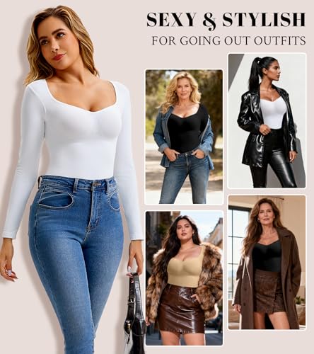 Women's Long Sleeve V-Neck Shapewear Tops, Tummy Control Compression Shirts - image 6
