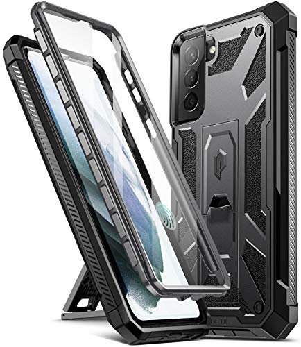 Amazing 🔥 Poetic Spartan Case for Samsung Galaxy S21+ Plus 5G 6.7 inch, Built-in Screen Protector Work with Fingerprint ID, Full Body Rugged Shockproof Protective Cover Case with Kickstand, Metallic Gun Metal