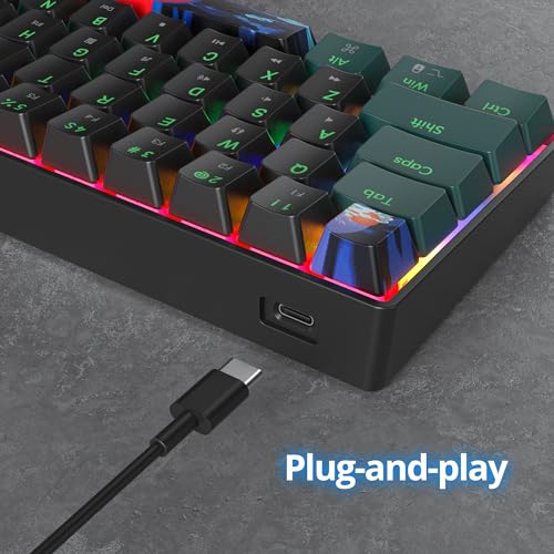 Image of 60 Percent Gaming Keyboard 61 Keys Mechanical Keyboard Rainbow Backlit Ultra Compact Wird Keyboard with Red Switches for Win Ps4 /5 Xbox(61 Green)