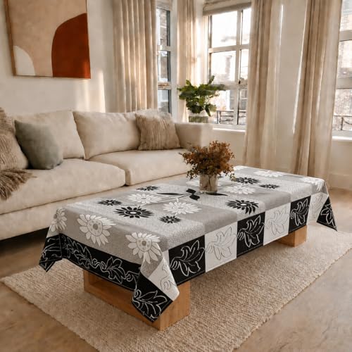 Image of Cotton Net Embroidered Center & Dining Table Cover for 4 Seater | Rectangular 40x60 Inch | Lightweight & Washable Table Cloth | Pack of 1 (Black)