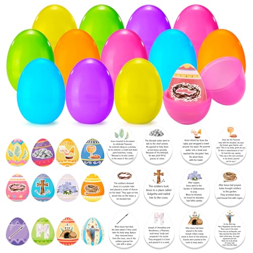 HOWAF 12pcs Resurrection Easter Story Eggs with Matching Religious Easter