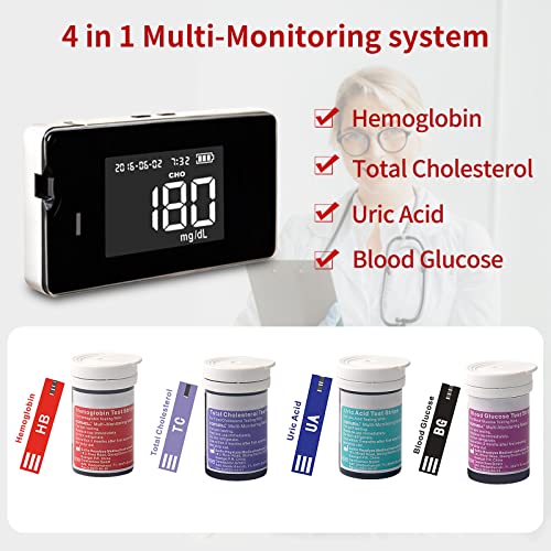 Accu-Answer 4 In 1 Hemoglobin Test Meter Kit, Hemoglobin Tester, Cholesterol Test Kit, Uric Acid Test Kit, 40 Test Strips Total Included. No Code Need, Accurate And Fast #TOP1