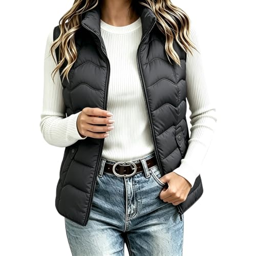 Puffer Vest Women Fall Winter Stand Collar Quilted Sleeveless Zip Up Jacket - image 1