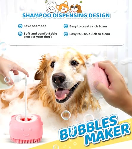Dog-Bath-brush-Pet-Shampoo-Brush-with-Adjustable-Ring-Handle-Soft-Massage-Dispenser-Panda-Shape-Brush-for-Short-Long-Haired-Dogs-Cats-ShoweringPink Dog Bath brush Pet Shampoo Brush with Adjustable Ring Handle Soft Massage Dispenser Panda Shape Brush for Short Long Haired Dogs Cats ShoweringPink