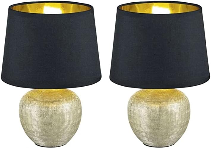 Reality Leuchten R50621079 Luxor, Tischleuchte, Keramik, E14, Gold, 18 x 18 x 26 cm (Packung mit 2)