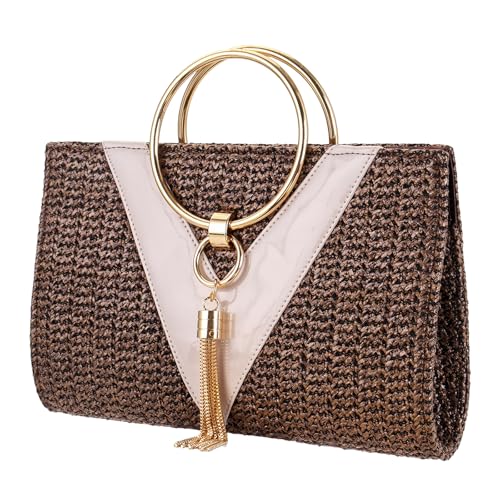 Image of YYW Summer Beach Straw Evening Bag,Straw Clutch Purse Straw Handbag Shoulder Bag Top-handle Bag