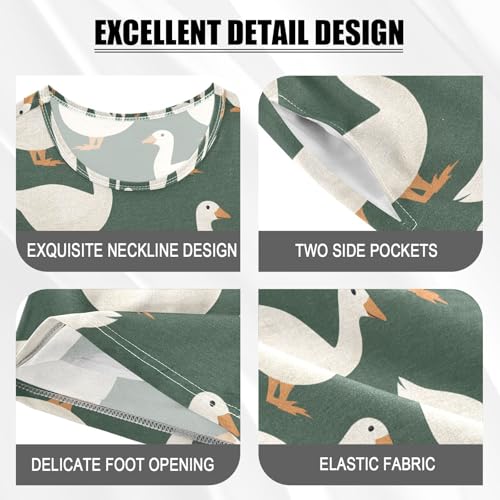 ALAZA White Duck Cute Pajamas Set Short Sleeve Cotton Sleepwear Summer Pjs 2 Piece 5-14Y4