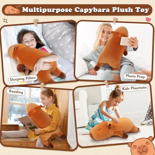 Image of Auspicious beginning 19'' Large Capybara Plush Stuffed Animal- Cute Capybara Plush Pillow Plushies, Big Capybara Body Pillow Stuffed Animal, Cute Body Pillow Birthday Gifts for Kids Girls Boys