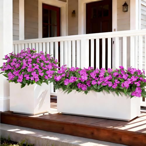 Image of 6 Bundles Artificial Flowers for Outdoors Fake Impatiens, Fuschia | UV resistant, silk flowers, no fade realistic faux plants, outside patio garden porch planters window box balcony home decor