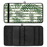 Rouleau de papier de voyage, organiseur de crayons de coloriage pour artiste, pochette à crayons, motif feuilles tropicales, blanc, vert, rayé