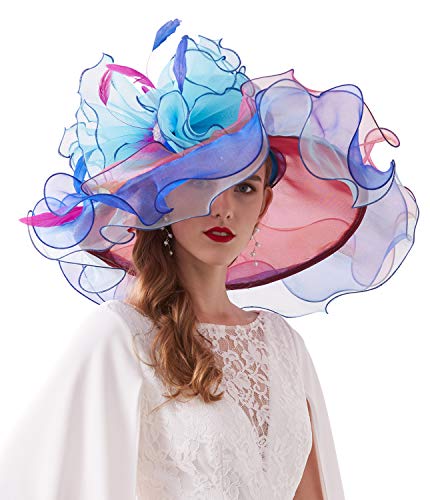 ORIDOOR Women Hats Headband Hairpin Organza Fascinator Church Hat Floral Tea Party Wedding Hat for Ladies 003a Multicolor