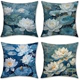 Cuscini da Esterno Impermeabili Velluto Cuscini per Divano Set di 4 Copricuscini Divano pietra turchese Federa Cuscino, Decorazioni Giardino per Esterno, Decorazioni Estate, 40x40cm, Lotus, o-684
