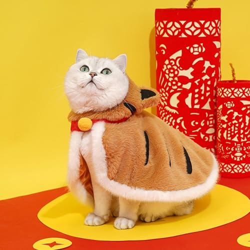 Disfraz de tigre para gato y capa de invierno abrigada con capucha 3