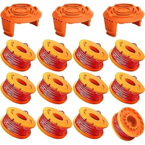 TOPEMAI WA0010 Replacement Trimmer Spool Line 0.065” for Worx WG154 WG163 WG160 WG180 WG175 WG155 WG151 String Trimmer (12 Spools + 3 Caps) Cover