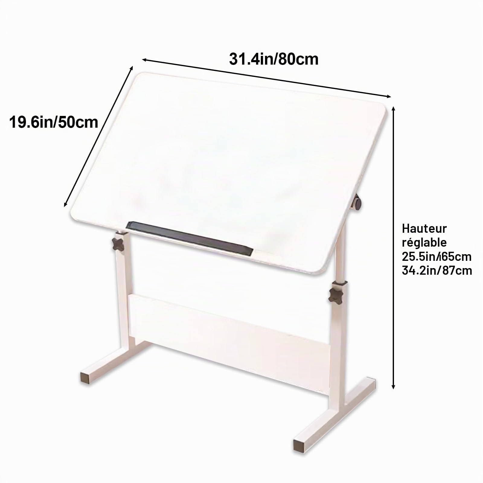 Table à Dessin, Chevalet Peinture, Chevalet Bois, Chevalets de Table pour Artistes, Hauteur et Angle Réglables, Table Ordinateur, pour La Maison, Le Bureau(White,19.6x31.4in/50x80cm)