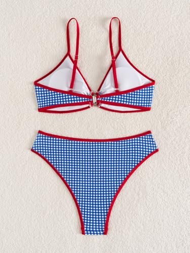 Image of Fanuerg Women's Triangle Bikini Sets O Ring Linked Two Piece Swimsuits Floral Printed Cheeky Bathing Suit