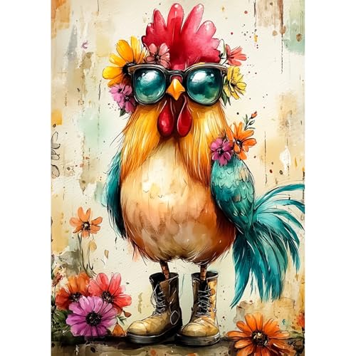AIRDEA Poulet Diamond Painting Adulte, 5D DIY Fleurs Peinture Diamant Activité Manuelle Adulte, Diamant Painting pour Décoration Murale Maison 30x40 cm