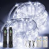 Rechargeable Rope Lights, 79FT 240LED Outdoor Waterproof String Lights with 1200mah Portable Rechargeable Battery, Timing & 8 Modes for Party Christmas Camping DIY Tree trampoline - Cool White 2 Pack