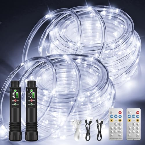 Rechargeable Rope Lights 79FT 240LED String Lights Portable Battery (White)