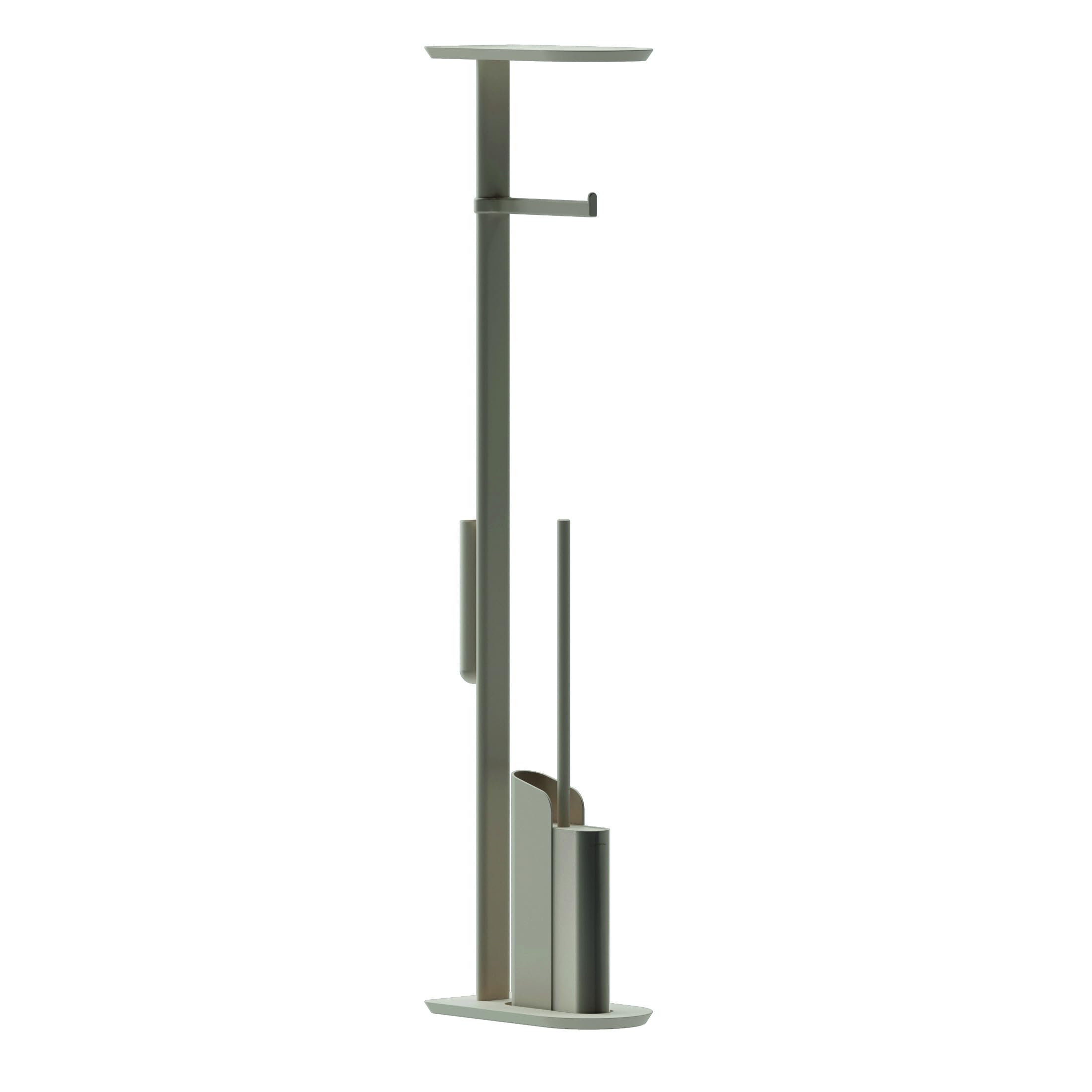 COSMIC Flat Base Portarotolo con scopino integrato ultra sottile per bagno di design minimalistico. Supporto per piedi per carta igienica con scopino da bagno in silicone sabbia