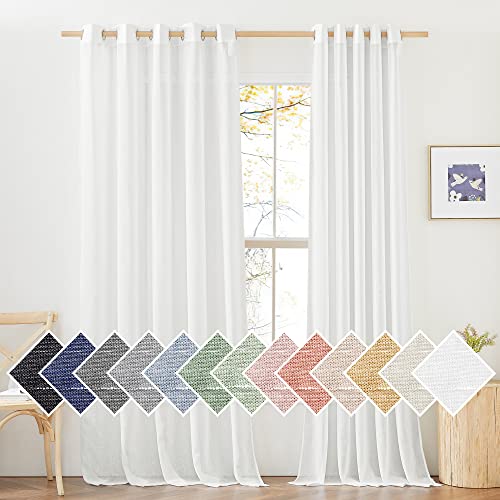 NICETOWN Faux Flax Linen Light Filtering Sheer Curtains for Sliding Door, Grommet Rustic Flax Window Treatment Semi Sheer Drapes for Farmhouse/French Door, Ivory, W70 x L84, Set of 2 by NICETOWN - Used condition - US$15.49