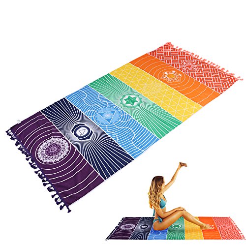 YUMOMO Indian Tapestry Yoga Towel, 100%-cotton Rainbow, 59