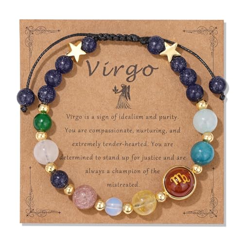 Vinswet Virgo Zodiac Bracelets for Women Men,12 Constellations Healing Crystal Protection Stone Beads Bracelet Birthday Zodiac Gifts Horoscope Spiritual Jewelry Bracelet Gifts