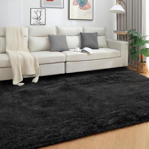 SOANNY Living Room Area Rug, Black Large Luxury Soft Fluffy Shaggy Carpet for Bedroom Dorm Bedside Lounge Office Non-Slip - Image 2