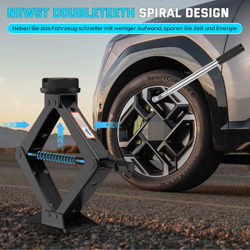 IMAYCC 3T Wagenheber Neues Upgrade, Universelle Scherenwagenheber für Auto mit Gummiauflage, Tragbarer Wagenheber mit Radmutternschlüssel, Auto-Notfallset für SUV MPV Tesla Wartung und Reparatu