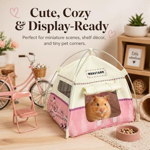 Mini Tent,Model Tent Decoration with Chair,1:12 Miniature Doll Camping Model Tents Movable Decorative Scene Accessories Photography Props Miniature Model Tent for Tiny Pets (Pink) - Image 5