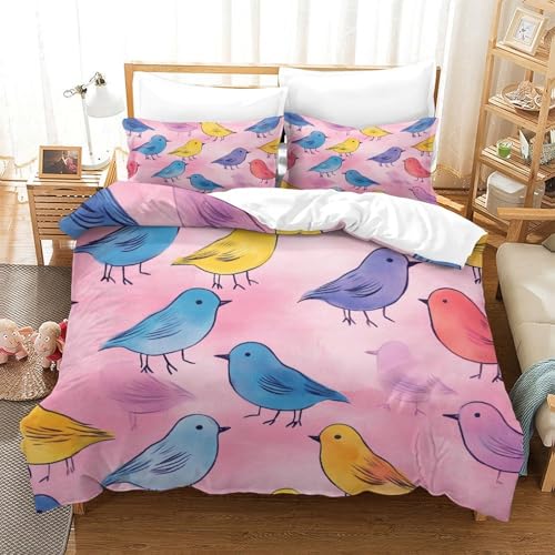 Housse de couette microfibre oiseaux 3D luxe discret 260x220 - 3