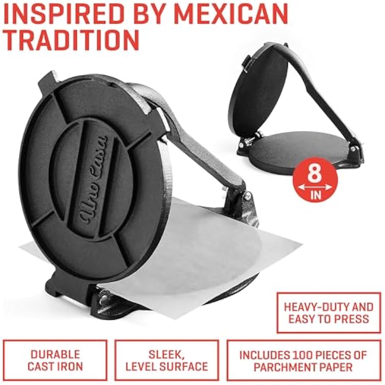 Uno Casa Tortilla Master Kit - Tortilla Press 8 Inch with 10.5 IN Comal Pan, 4 Taco Holders, and Tortilla Warmer - Complete Taco Tuesday Kit, Rotis, and Quesadillas - Unique Gift for Friends or Family