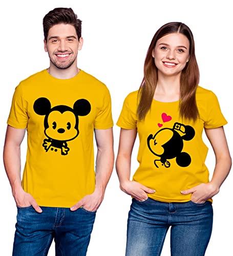Image of Hangout Hub HH116 Men Women Cotton Regular Fit Mickey Minnie Printed Matching Combo T-Shirts for Couples