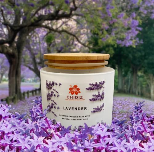 CHIDIZ Lavender 100% Soy Scented Candle 10.5oz | Large 1 Wick Jar Candle | Up to 45 Hours Burning Time | Relaxing Aromatherapy Aesthetic Candle | Housewarming Gift for Women and Men.
