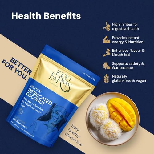 Image of 1000Farms Organic Desiccated Coconut Powder 250g | 100% Natural, Unsweetened Dry Coconut (Nariyal Burada /Khopra Bura) | Ideal for Baking, Cooking & Sweets