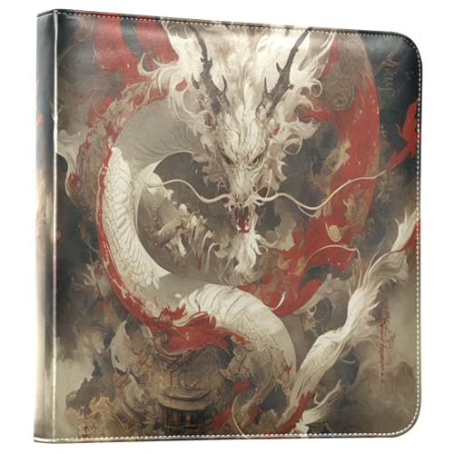 Kigai Chinese Dragon Photo Album Self Adhesive Scrapbook Album Leather Cover DIY Picture Scrap Book with 20 Adhesive Sheets, 11.8x24x0.8 inch
